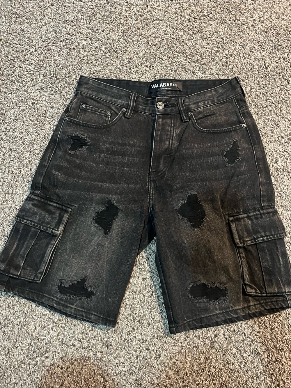 VALABASAS Black Distressed Cargo Denim Shorts Men’s Size 30